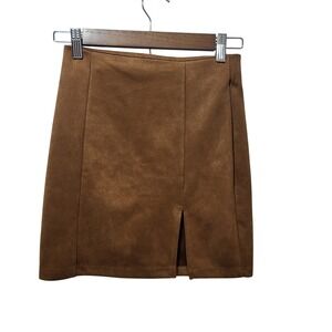 Windsor Suede Mini Skirt Brown Slit Zipper Back Women's XS Chico
